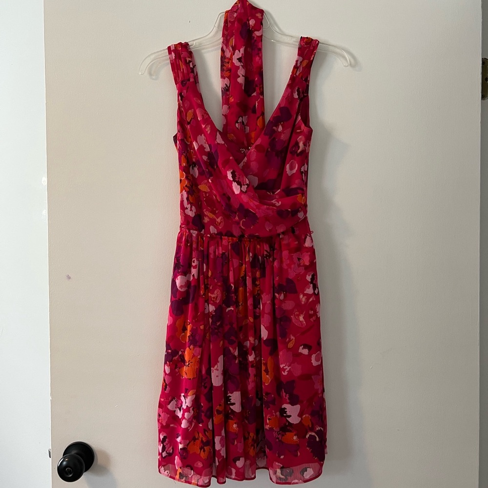 Pink Floral Mini Dress with Cloth Belt